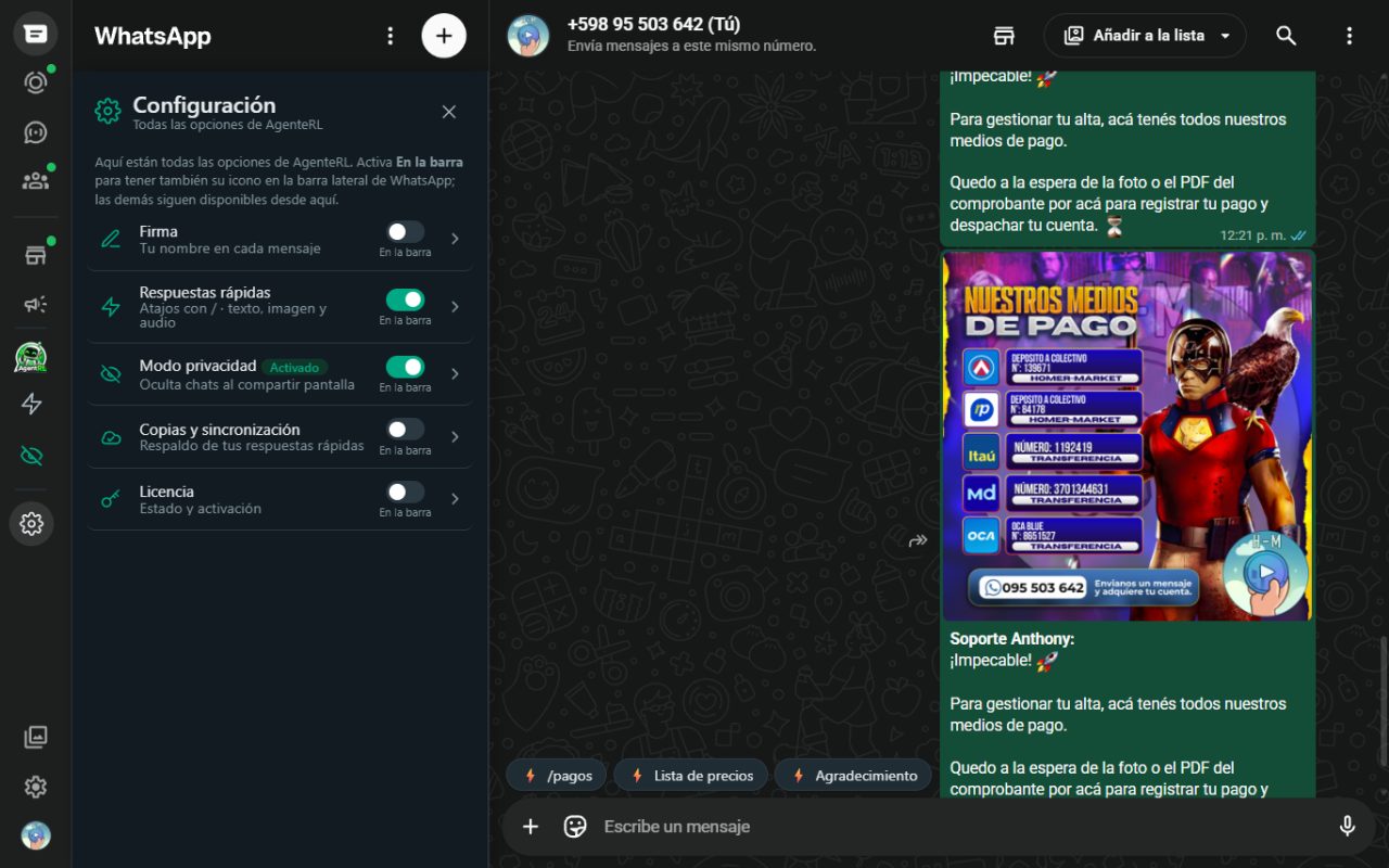 Todas las opciones en Configuración